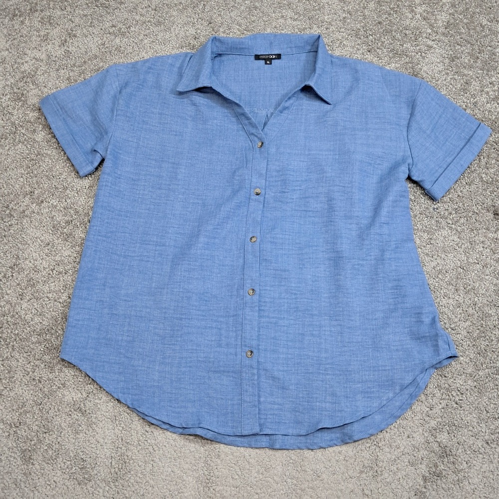 Papermoon Blue Short Sleeve Button Down Shirt XL PT8293 Cuffed Sleeve Top